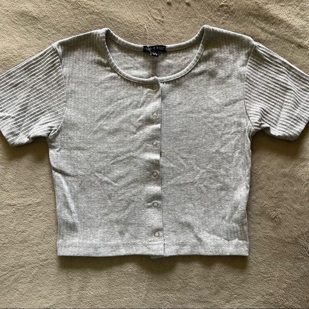 Gray Snap Button Crop Top